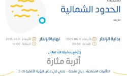 حالة الطقس اليوم في الحدود الشمالية الإنذار الأصفر في طريف