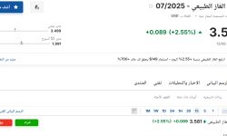 سعر عقود الغاز الطبيعي 07-2025 اليوم السبت 14 يونيو 2025م آخر تحديث