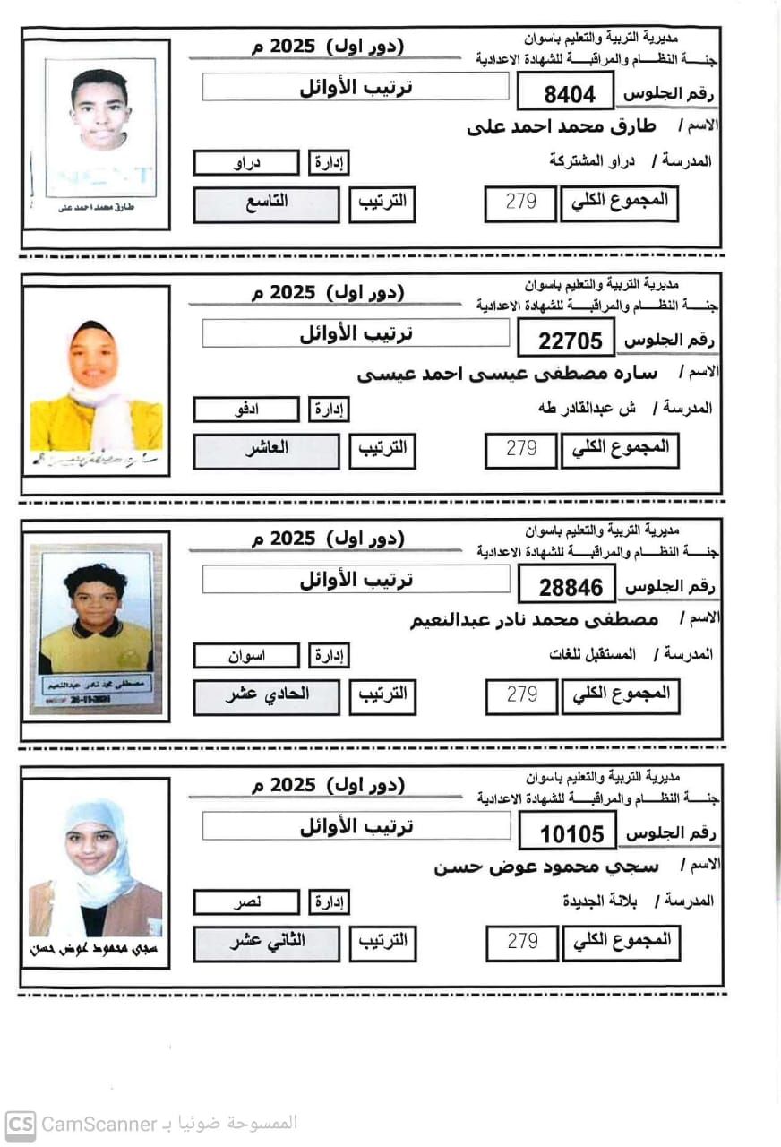قائمة أوائل الشهادة الإعدادية (3) قائمة أوائل الشهادة الإعدادية (3)