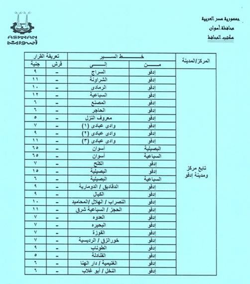 تعريفة الركوب الجديدة فى أسوان (5) تعريفة الركوب الجديدة فى أسوان (5)