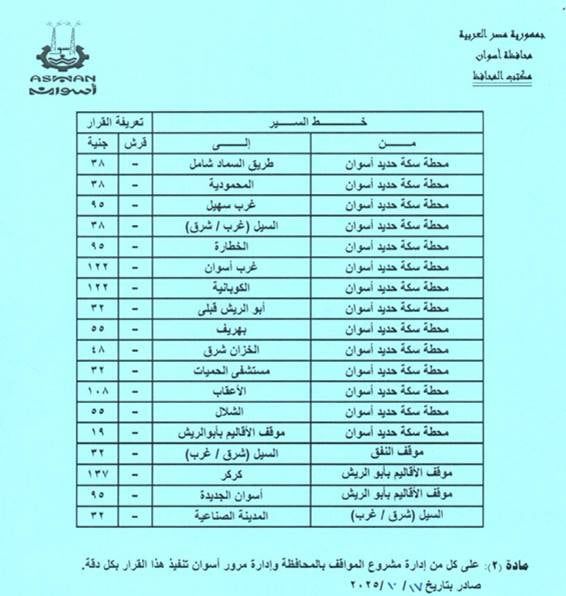 تعريفة الركوب الجديدة فى أسوان (12) تعريفة الركوب الجديدة فى أسوان (12)