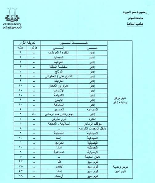 تعريفة الركوب الجديدة فى أسوان (6) تعريفة الركوب الجديدة فى أسوان (6)