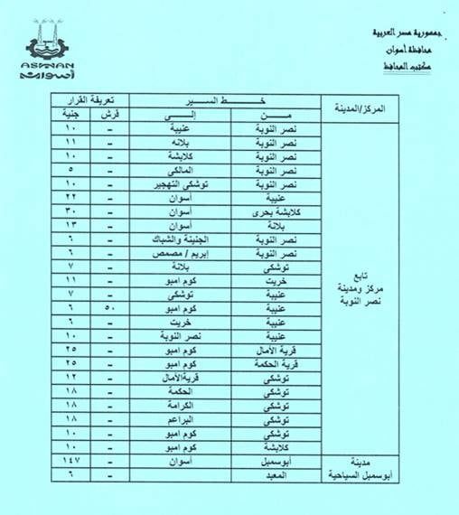 تعريفة الركوب الجديدة فى أسوان (9) تعريفة الركوب الجديدة فى أسوان (9)