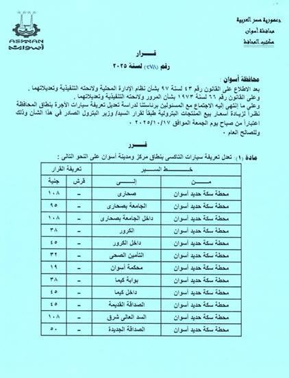 تعريفة الركوب الجديدة فى أسوان (11) تعريفة الركوب الجديدة فى أسوان (11)