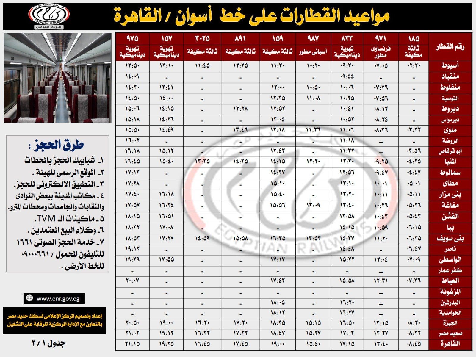 مواعيد قطارات السكة الحديد من أسوان إلى القاهرة (6)