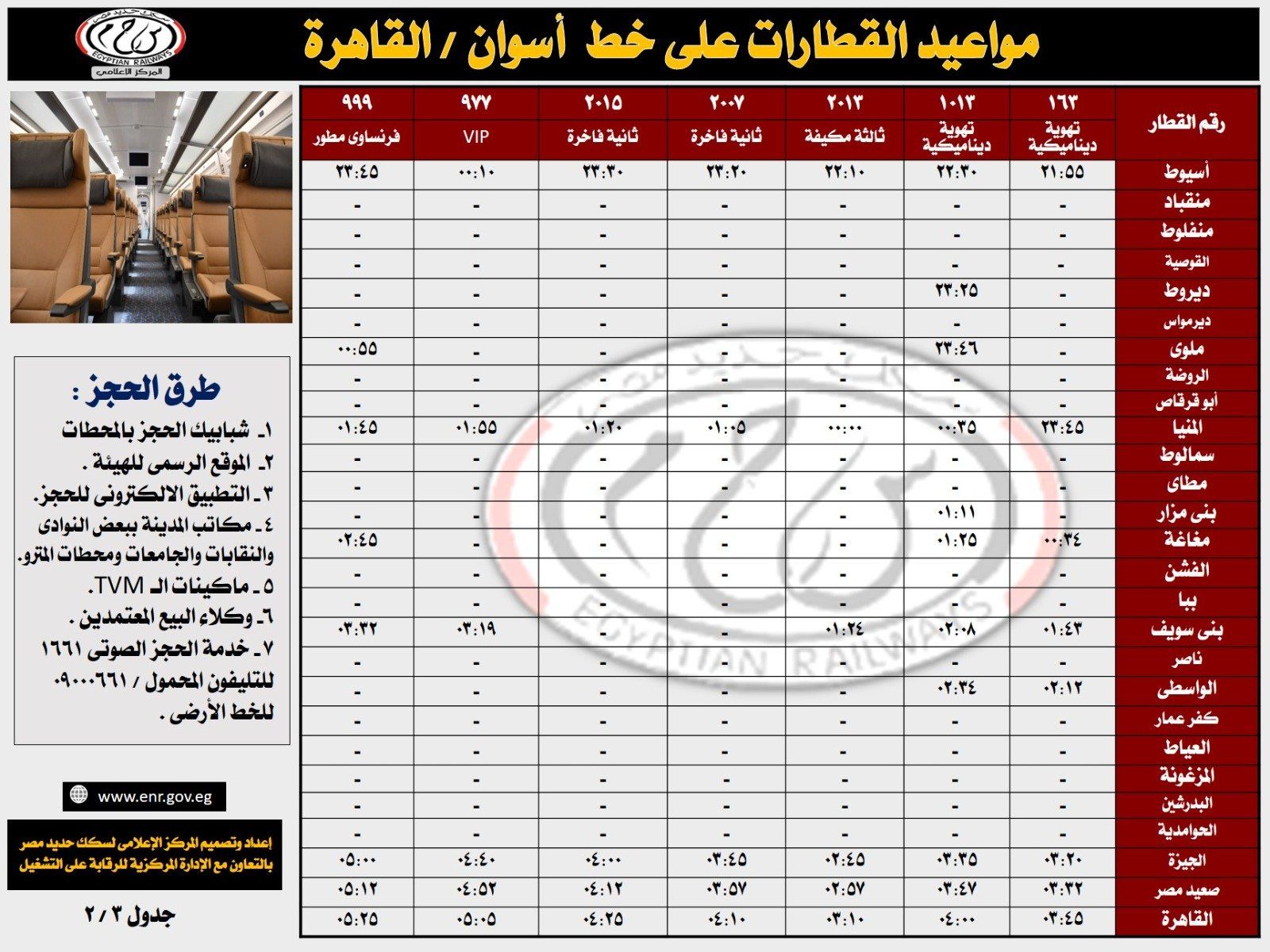 مواعيد قطارات السكة الحديد من أسوان إلى القاهرة (10)
