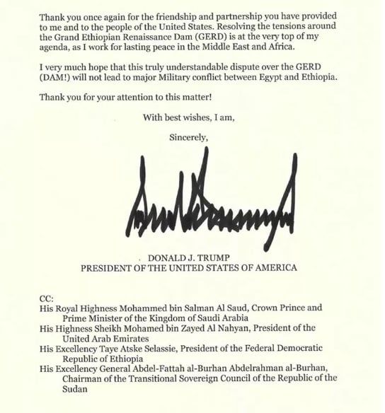 نص رسالة الرئيس الأمريكى للرئيس السيسى