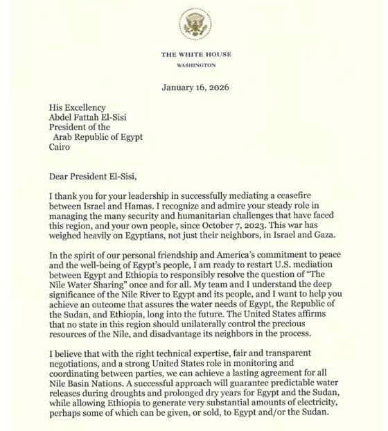 نص رسالة ترامب للرئيس السيسى