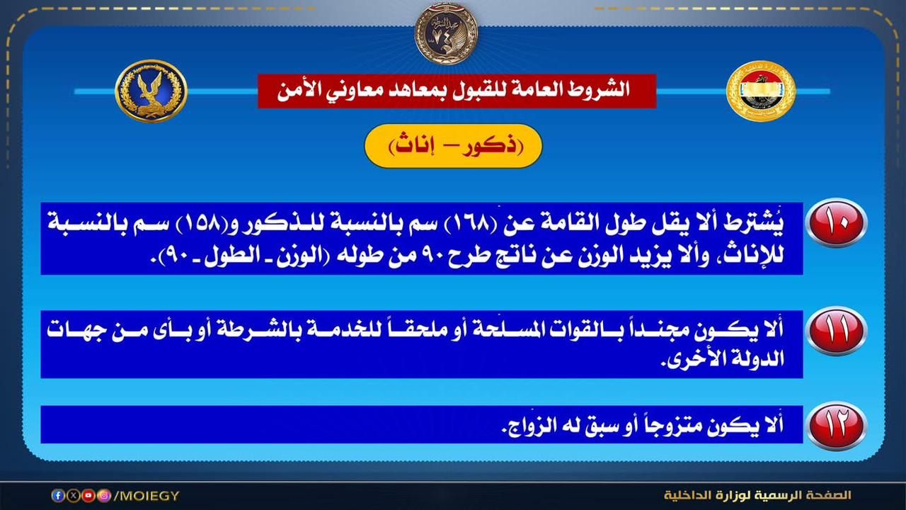 انفوجراف شروط التقديم لمعاهد معاون الأمن بالداخلية (6) انفوجراف شروط التقديم لمعاهد معاون الأمن بالداخلية (6)
