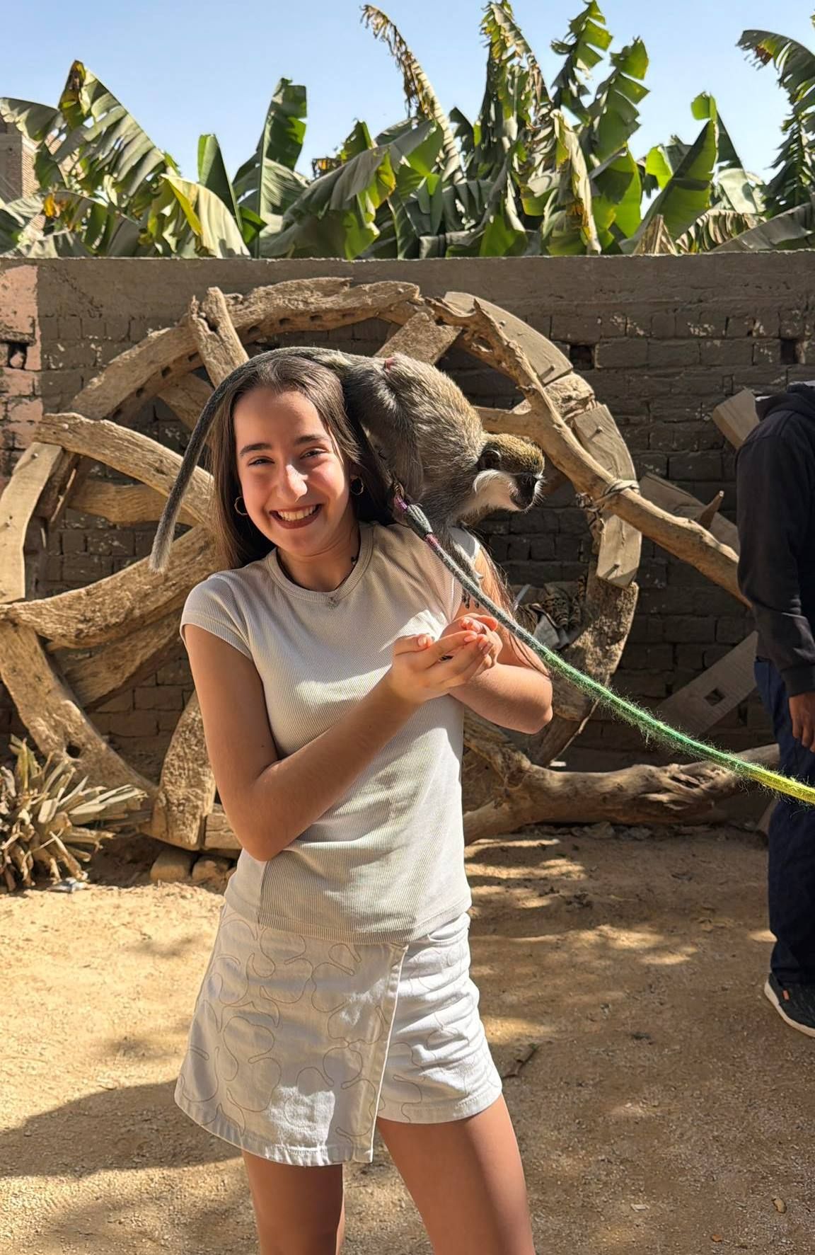 فرحة طفلة أجنبية تلهو مع القرود بجزيرة الموز فرحة طفلة أجنبية تلهو مع القرود بجزيرة الموز