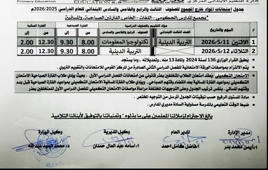 جدول الامتحان جدول الامتحان