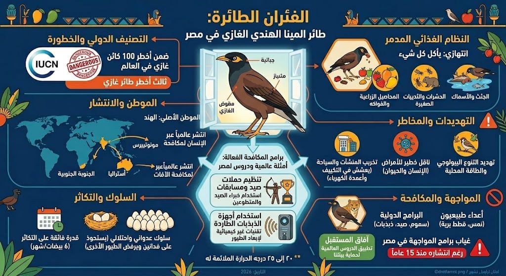 مخاطر طائر المنيا الهندى مخاطر طائر المنيا الهندى