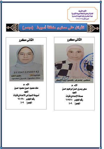 أسيوط تعلن أوائل الشهادة الإعدادية الأزهرية (7) أسيوط تعلن أوائل الشهادة الإعدادية الأزهرية (7)