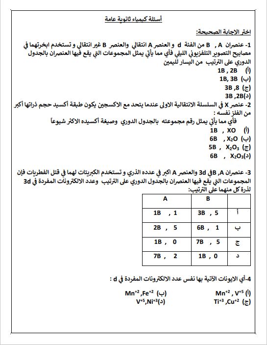 مراجعة مادة الكيمياء
