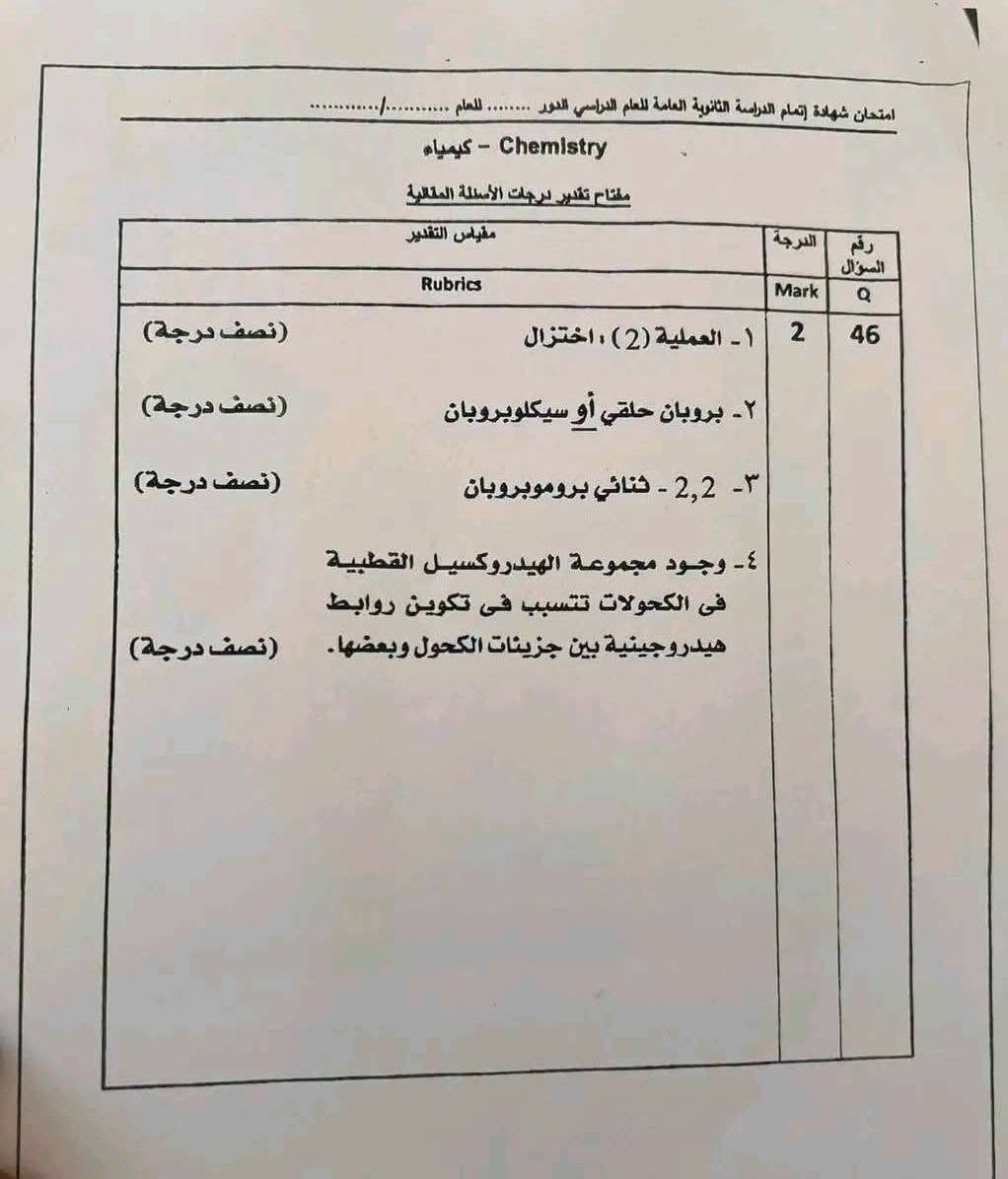 نموذج إجابة الأسئلة المقالية لمادة الكيمياء نموذج إجابة الأسئلة المقالية لمادة الكيمياء