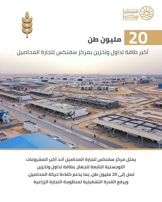 أكبر طاقة تداول وتخزين بمركز سفنكس لتجارة المحاصيل أكبر طاقة تداول وتخزين بمركز سفنكس لتجارة المحاصيل