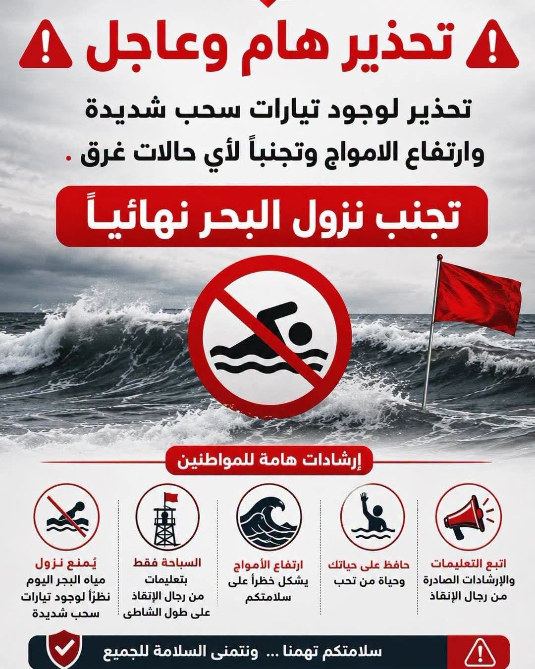 تحذيرات للنزول في مياه البحر بمصيف بلطيم تحذيرات للنزول في مياه البحر بمصيف بلطيم