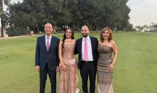 أول ظخور للميس الحديدي وعمرو أديب في حفل خطوبة ابنهما نور