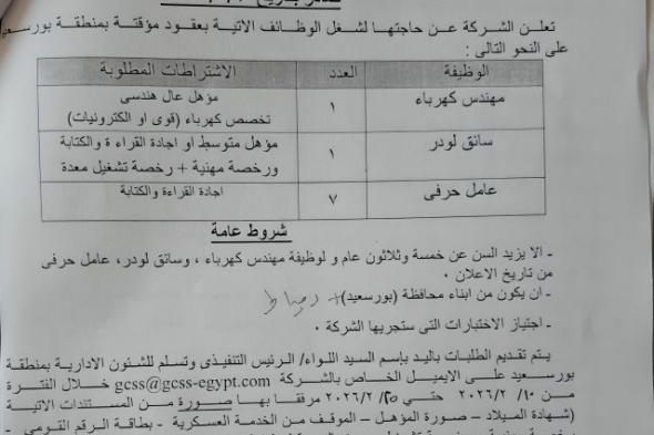 وظائف
    الشركة
    القابضة
    للصوامع
    والتخزين
    عدد
    1
    مهندس
    و1
    سائق
    و7
    عمال