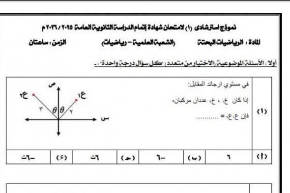 بالبلدي
      :
      شوف
      الأسئلة..
      نموذج
      امتحان
      الرياضيات
      البحته
      للثانوية
      العامة
      2026
