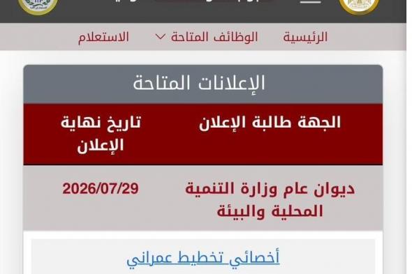 مسابقة
    وظائف
    وزارة
    التنمية
    المحلية
    عدد
    21
    وظيفة
    لخريجين
    حقوق
    وهندسة
    وبعض
    المؤهلات
    الاخري