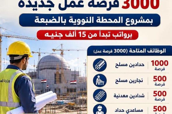 عدد
    3000
    وظيفة
    خالية
    بالتعاون
    مع
    شركة
    حسن
    علام
    للإنشاءات
    برعاية
    وزارة
    العمل
    المصرية