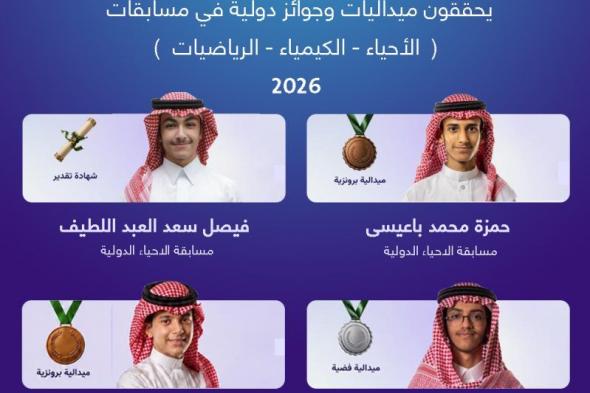 4 طلاب من تعليم الرياض يفوزون بالميداليات الفضية والبرونزية في أولمبياد الكيمياء والأحياء والرياضيات الدولي