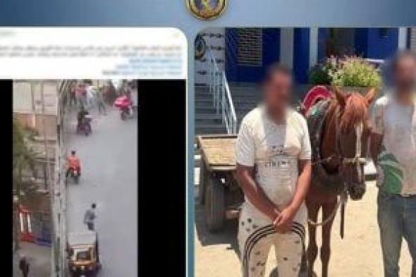 ضبط سائق عربة كارو للسير عكس الاتجاه والتعدى على شخص.. فيديو